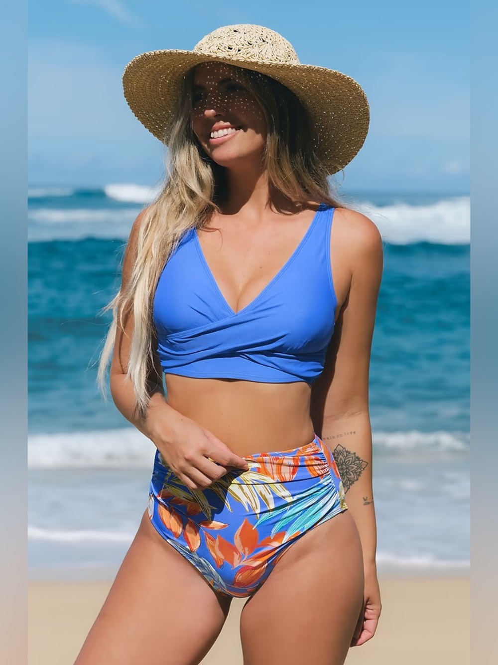 Cupshe Blue Wrap Bikini Top
